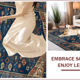 Ultra Soft Area Rug, Non Slip, Stain Resistant, Washable Area Rugs for Living Room, Bedroom, Tribal Inspired Vintage Motif(Blue)