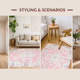 Ultra Soft Area Rug, Non Slip, Stain Resistant, Washable Area Rugs for Living Room, Bedroom, Transitional Elegant Floral Fusion(Pink)