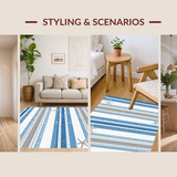 Ultra Soft Area Rug, Non Slip, Stain Resistant, Washable Area Rugs for Living Room, Bedroom, Whimsical Striped Seaside Charm(Blue)