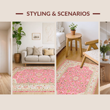 Ultra Soft Area Rug, Non Slip, Stain Resistant, Washable Area Rugs for Living Room, Bedroom, Modern Subtle Geometric Composition(Pink)