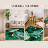 Ultra Soft Area Rug, Non Slip, Stain Resistant, Washable Area Rugs for Living Room, Bedroom, Emerald Green Luxurious Marble Motif(Green)