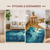 Ultra Soft Area Rug, Non Slip, Stain Resistant, Washable Area Rugs for Living Room, Bedroom, Ocean Depths Runner Rug Featuring Soft Non-Slip Octopus and Whale Silhouettes(Blue)