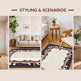 Ultra Soft Area Rug, Non Slip, Stain Resistant, Washable Area Rugs for Living Room, Bedroom, Elegant Dark Floral Whimsy(Black)