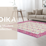 Ultra Soft Area Rug, Non Slip, Stain Resistant, Washable Area Rugs for Living Room, Bedroom, Artistic Pink Garden Motif(Ivory)