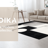 Ultra Soft Area Rug, Non Slip, Stain Resistant, Washable Area Rugs for Living Room, Bedroom, Bold Vintage-inspired Graphic Layout(Black)