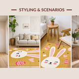 Ultra Soft Area Rug, Non Slip, Stain Resistant, Washable Area Rugs for Living Room, Bedroom, Playful Bunny Silhouette Spring Design(Gold)