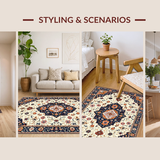 Ultra Soft Area Rug, Non Slip, Stain Resistant, Washable Area Rugs for Living Room, Bedroom, Chic Vintage Tiled Design(White)