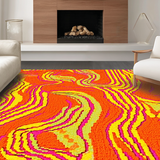 Ultra Soft Area Rug, Non Slip, Stain Resistant, Washable Area Rugs for Living Room, Bedroom, Vibrant Retro Wavy Aesthetic(Orange)
