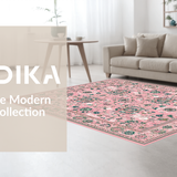 Ultra Soft Area Rug, Non Slip, Stain Resistant, Washable Area Rugs for Living Room, Bedroom, Whimsical Floral Boho Elegance(Pink)