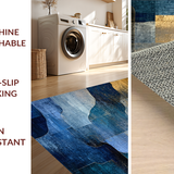 Ultra Soft Area Rug, Non Slip, Stain Resistant, Washable Area Rugs for Living Room, Bedroom, Aurora Flow Rug with Abstract Colorfields and Geometric Blue Gold Accents(Blue)