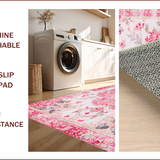 Ultra Soft Area Rug, Non Slip, Stain Resistant, Washable Area Rugs for Living Room, Bedroom, Delicate Romantic Rose Motif(Pink)