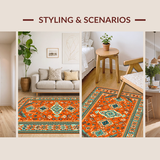 Ultra Soft Area Rug, Non Slip, Stain Resistant, Washable Area Rugs for Living Room, Bedroom, Inviting Minimalist Floral Fusion(Orange)