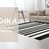 Ultra Soft Area Rug, Non Slip, Stain Resistant, Washable Area Rugs for Living Room, Bedroom, Monochrome Linear Layered Carpet with Bold Black and White Stripes Pattern(Black)
