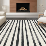 Ultra Soft Area Rug, Non Slip, Stain Resistant, Washable Area Rugs for Living Room, Bedroom, Farmhouse Welcome Rug Showcasing Layered Bold Stripes and Graphic Precision(Black)