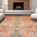 Ultra Soft Area Rug, Non Slip, Stain Resistant, Washable Area Rugs for Living Room, Bedroom, Cozy Rust and Teal Medallion(Orange)