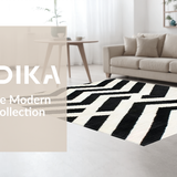 Ultra Soft Area Rug, Non Slip, Stain Resistant, Washable Area Rugs for Living Room, Bedroom, Contemporary Monochrome Zigzag Runner Rug with Sharp Angular Stripes(Black)