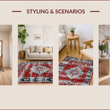 Ultra Soft Area Rug, Non Slip, Stain Resistant, Washable Area Rugs for Living Room, Bedroom, Contemporary Distressed Geometric Style(Red)