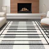 Ultra Soft Area Rug, Non Slip, Stain Resistant, Washable Area Rugs for Living Room, Bedroom, Modern Abstract Linear Weave Rug Featuring Black and White Intersecting Stripes(Gray)