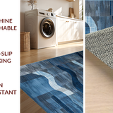 Ultra Soft Area Rug, Non Slip, Stain Resistant, Washable Area Rugs for Living Room, Bedroom, Contemporary Geometric Patterned Aesthetic(Blue)