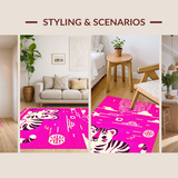 Ultra Soft Area Rug, Non Slip, Stain Resistant, Washable Area Rugs for Living Room, Bedroom, Whimsical Cartoon Animal Aesthetic(Pink)