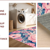 Ultra Soft Area Rug, Non Slip, Stain Resistant, Washable Area Rugs for Living Room, Bedroom, Retro Floral Bedroom Foldable Washable Carpet(Pink)