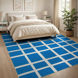 Modern Blue Square Grid Area Rug
