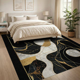 Gold Vein Black Marble Abstract Area Rug