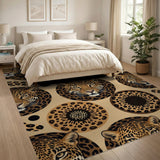 Leopard Face Circles Pattern Area Rug