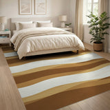 Wavy Layers Brown Tan Abstract Area Rug