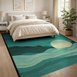 Teal Striped Sunrise Landscape Area Rug