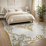 Gold Ornate Paisley Border Area Rug