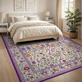 Purple Border Floral Cream Persian Rug
