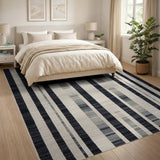 Bold Vertical Striped Black White Area Rug