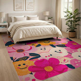 Whimsical Smiling Flowers Area Rug