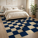 3D Navy and Beige Checkerboard Area Rug