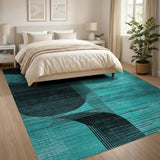 Teal Black Geometric Abstract Geometric Modern Area Rug