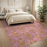 Pink Swirling Leaf Abstract Area Rug
