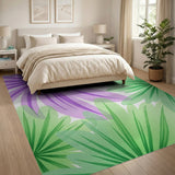 Purple Green Watercolor Leaf Area Rug