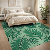Boho Chic Mint Green Fern Leaf Pattern Area Rug