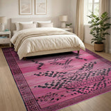 Vibrant Pink Black Geometric Tribal Area Rug