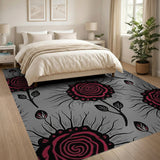 Vintage Grey Rose Burst Floral Area Rug