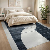 Curved Geometric Black White Area Rug
