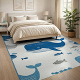 Playful Blue Whale Ocean Kids Area Rug