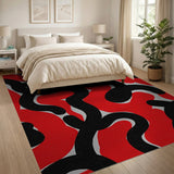 Red Abstract Squiggle Area Rug