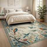 Teal Hummingbird Floral Branch Area Rug