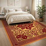 Beige and Neutral Ornate Red Floral Persian Area Rug