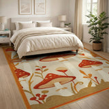 Whimsical Orange Mushroom Forest Rug