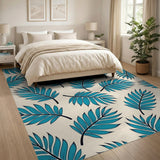 Teal Palm Leaf Pattern Area Rug