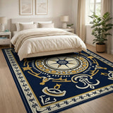 Navy Gold Compass Rose Medallion Area Rug