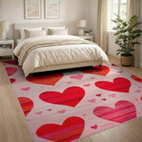 Striped Hearts Red Area Rug